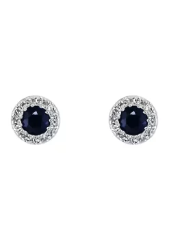 New 🌟 1/10 ct. t.w. Diamond and 3/8 ct. t.w. Sapphire Stud Earrings in 14K White Gold by Effy® 🎁