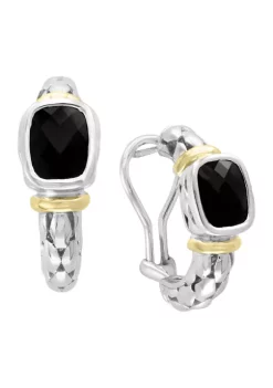 Deals 🥰 Onyx Cable Hoop Earrings in 18K Yellow Gold and Sterling Silver by Effy® 🧨