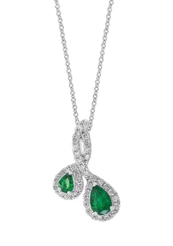 Best Sale 🤩 3/8 ct. t.w. Diamond and 1/2 ct. t.w. Emerald Pendant Necklace in 14K White Gold by Effy® ❤️