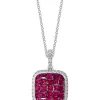 Hot Sale 🎁 1/5 ct. t.w. Diamond and 1.51 ct. t.w. Ruby Square Pendant Necklace in 14K White Gold by Effy® 😀