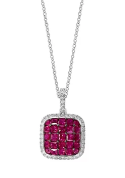 Hot Sale 🎁 1/5 ct. t.w. Diamond and 1.51 ct. t.w. Ruby Square Pendant Necklace in 14K White Gold by Effy® 😀