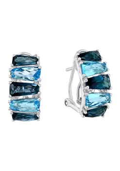 Budget 🧨 1/10 ct. t.w. Diamond and 8.3 ct. t.w. London Blue Topaz Hoop Earrings in 14K White Gold by Effy® 🤩