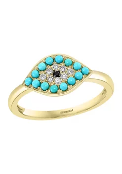 Outlet 😉 1/10 ct. t.w. Diamonds and 1/3 ct. t.w. Turquoise Ring in 14K Gold by Effy® 😍