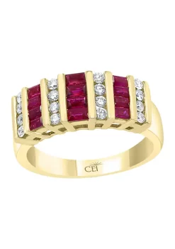 Hot Sale 😍 1/3 ct. t.w. Diamond and 3/4 ct. t.w. Ruby Band in 14K Yellow Gold by Effy® 😀