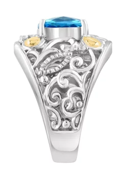 Buy 🥰 Blue Topaz and White Sapphire Ring in 14K Sterling Silver and Yellow Gold by Effy® 😍 -Effy® Sales Shop Belk 4511