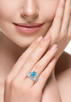 Buy 🥰 Blue Topaz and White Sapphire Ring in 14K Sterling Silver and Yellow Gold by Effy® 😍 -Effy® Sales Shop Belk 4512