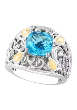 Buy 🥰 Blue Topaz and White Sapphire Ring in 14K Sterling Silver and Yellow Gold by Effy® 😍 -Effy® Sales Shop Belk 4513