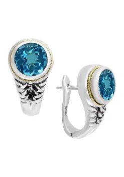Outlet 🛒 Blue Topaz Earrings in Sterling Silver and 18k Yellow Gold by Effy® ✨