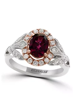 Promo ✔️ 3/8 ct. t.w. Diamond and 1.6 ct. t.w. Rhodolite Ring in 14K Two Tone Gold by Effy® ✨