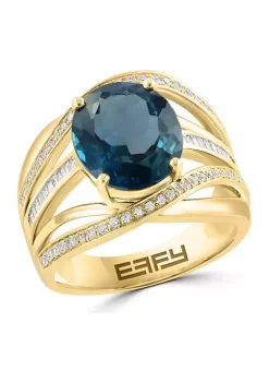 Best deal 😍 3/8 ct. t.w. Diamond and Blue Topaz Ring in 14K Yellow Gold by Effy® ⌛