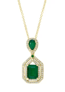 Discount 🔔 1/3 ct. t.w. Diamond and 1.82 ct. t.w. Emerald Pendant Necklace in 14K Yellow Gold by Effy® 💯