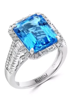 Promo 👏 3/4 ct. t.w. Diamond and 7.13 ct. t.w. Blue Topaz Ring in 14K White Gold by Effy® 🤩 -Effy® Sales Shop Belk 4588