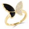 Cheapest 🎉 1/8 ct. t.w. Diamond and Onyx Butterfly Ring in 14K Yellow Gold by Effy® 🎁