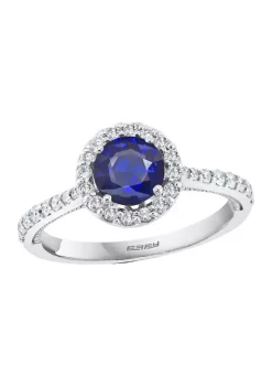Discount 💯 1/3 ct. t.w. Diamond and 1 ct. t.w. Sapphire Ring in 14K White Gold by Effy® 🔔