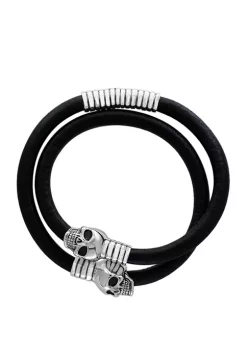 Best Pirce 🎉 Men's Sterling Silver and Leather Wraparound Bracelet by Effy® 😍