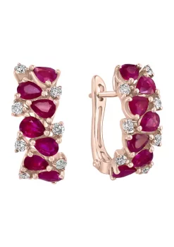 Outlet 💯 1.86 ct. t.w. Natural Rubies and 1/3 ct. t.w. Diamonds Hoop Earrings in 14k Rose Gold by Effy® 🔥