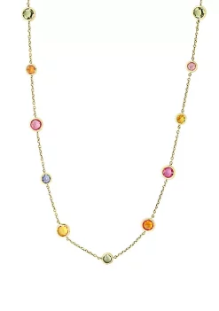 Cheapest 🔥 Natural Ceylon Sapphire, Green Sapphire, Orange Sapphire, Pink Sapphire, Purple Sapphire, Yellow Sapphire Necklace in 14k Yellow Gold by Effy® ✔️
