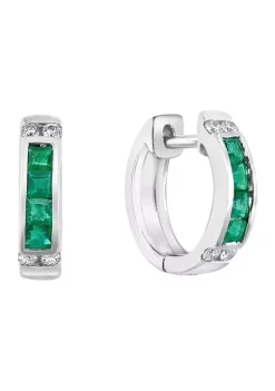 Coupon 🎁 1/6 ct. t.w. Diamond and 5/8 ct. t.w. Emerald Hoop Earrings in 14K White Gold by Effy® 😍
