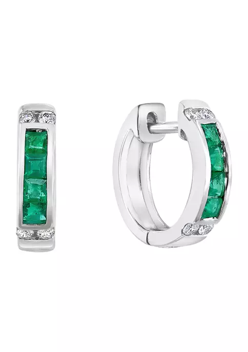 Coupon 🎁 1/6 ct. t.w. Diamond and 5/8 ct. t.w. Emerald Hoop Earrings in 14K White Gold by Effy® 😍 2 Coupon 🎁 1/6 ct. t.w. Diamond and 5/8 ct. t.w. Emerald Hoop Earrings in 14K White Gold by Effy® 😍 - Image 2