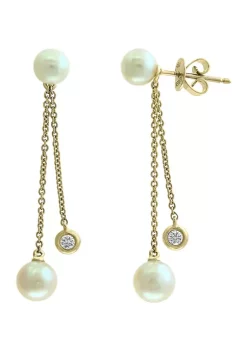 Hot Sale ⭐ 1/10 ct. t.w. Diamond and Freshwater Pearl Earrings in 14K Yellow Gold by Effy® 🔔