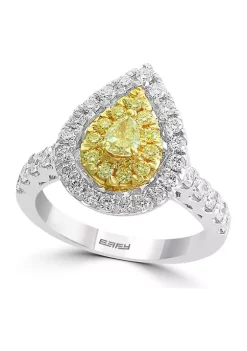 Best deal 🔔 1.21 ct. t.w. Cluster Diamond Ring with White and Natural Yellow Diamonds in 18K White and Yellow Gold by Effy® 🌟