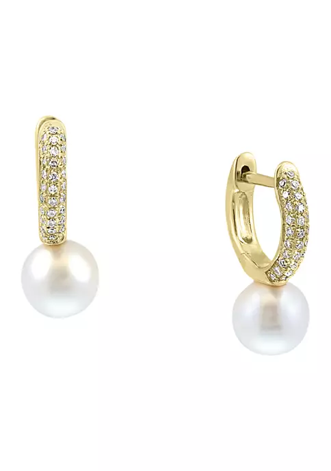 Brand new 💯 1/5 ct. t.w. Diamond and Freshwater Pearl Earrings in Gold Over Sterling Silver by Effy® ✔️ 2 Brand new 💯 1/5 ct. t.w. Diamond and Freshwater Pearl Earrings in Gold Over Sterling Silver by Effy® ✔️ - Image 2