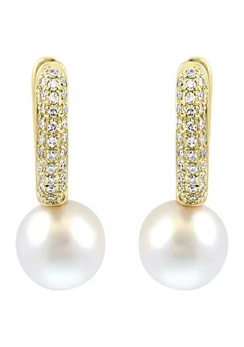 Brand new 💯 1/5 ct. t.w. Diamond and Freshwater Pearl Earrings in Gold Over Sterling Silver by Effy® ✔️ 3 Brand new 💯 1/5 ct. t.w. Diamond and Freshwater Pearl Earrings in Gold Over Sterling Silver by Effy® ✔️ - Image 3