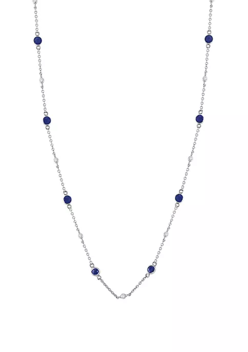 New 😍 1/8 ct. t.w. Diamond and 1.46 ct. t.w. Natural Sapphire Necklace in 14K White Gold by Effy® 🌟 2 New 😍 1/8 ct. t.w. Diamond and 1.46 ct. t.w. Natural Sapphire Necklace in 14K White Gold by Effy® 🌟 - Image 2
