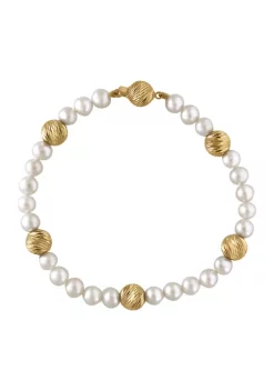 Promo 😀 14K Yellow Gold Freshwater Pearl Gold Bead Bracelet by Effy® 🥰
