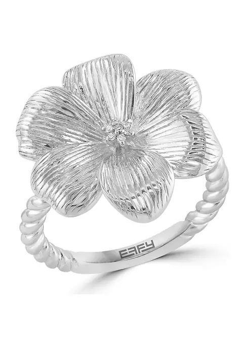 New 🛒 Diamond Flower Ring in Sterling Silver by Effy® ✨ 4 New 🛒 Diamond Flower Ring in Sterling Silver by Effy® ✨ - Image 4