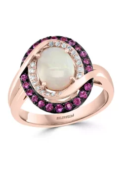 Outlet 🔔 1/10 ct. t.w. Diamond with 1.3 ct. t.w. Opal and Pink Sapphire Ring in 14K Rose Gold by Effy® ❤️