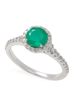 Budget 🎁 1/3 ct. t.w. Diamond and 1 ct. t.w. Emerald Ring in 14K White Gold by Effy® ❤️