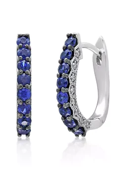Discount 😉 Sapphire & Diamond Hoop Earrings in 14K White Gold by Effy® 🤩