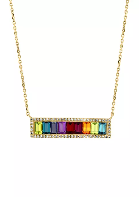 Best deal ⭐ 1/4 ct. t.w. Diamond and 3.3 ct. t.w. Mixed Semi Precious Stone Bar Necklace in 14K Yellow Gold by Effy® ⌛ 1 Best deal ⭐ 1/4 ct. t.w. Diamond and 3.3 ct. t.w. Mixed Semi Precious Stone Bar Necklace in 14K Yellow Gold by Effy® ⌛