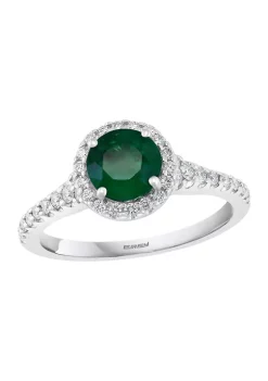 Best Sale 👍 1/3 ct. t.w. Diamond and 1 ct. t.w. Emerald Ring in 14K White Gold by Effy® ⌛