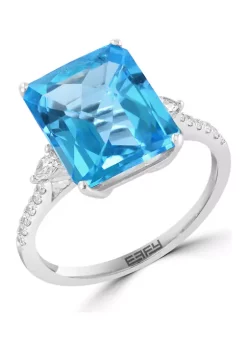 Flash Sale 🎉 1/5 ct. t.w. Diamond and Blue Topaz Square Ring in 14K White Gold by Effy® 🎉 -Effy® Sales Shop Belk 4925