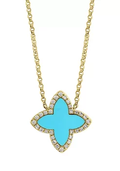 Brand new 🎁 1/10 ct. t.w. Diamond Turquoise Necklace in 14K Yellow Gold by Effy® ✔️ -Effy® Sales Shop Belk 4927