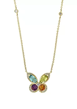 Budget ✨ 1/6 ct. t.w. Diamond, Amethyst, Blue Topaz, Citrine, Peridot Necklace in 14k Yellow Gold by Effy® ❤️