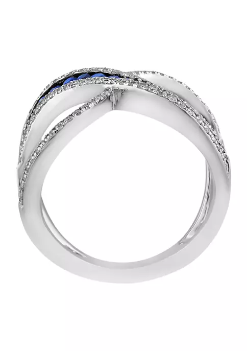 Buy 😍 1/3 ct. t.w. Diamond and 5/8 ct. t.w. Natural Sapphire Orbit Ring in 14k White Gold by Effy® 🥰 2 Buy 😍 1/3 ct. t.w. Diamond and 5/8 ct. t.w. Natural Sapphire Orbit Ring in 14k White Gold by Effy® 🥰 - Image 2