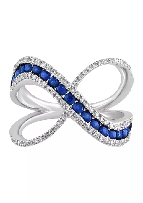Buy 😍 1/3 ct. t.w. Diamond and 5/8 ct. t.w. Natural Sapphire Orbit Ring in 14k White Gold by Effy® 🥰 4 Buy 😍 1/3 ct. t.w. Diamond and 5/8 ct. t.w. Natural Sapphire Orbit Ring in 14k White Gold by Effy® 🥰 - Image 4
