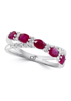 Discount ✨ 1/2 ct. t.w. Diamond and Natural Ruby Ring in 14K White Gold by Effy® 👏