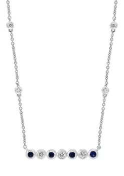 Buy 🎁 1/5 ct. t.w. Diamond and 1/4 ct. t.w. Sapphire Bar Necklace in 14K White Gold by Effy® 🔔