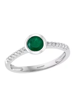 Best Pirce 🧨 1/10 ct. t.w. Diamond and 1/2 ct. t.w. Emerald Ring in 14K White Gold by Effy® ✨