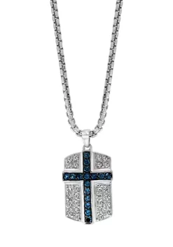Top 10 🎉 Men's Blue and White Topaz Cross Pendant Necklace in Sterling Silver by Effy® 😍 -Effy® Sales Shop Belk 5058