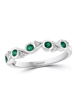 Best Sale 😍 1/10 ct. t.w. Diamond and 1/4 ct. t.w. Emerald Ring in 14K White Gold by Effy® 👍
