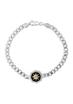Flash Sale 🔥 Men's White Sapphire and Onyx Compass Bracelet in Sterling Silver by Effy® 😉 -Effy® Sales Shop Belk 5074