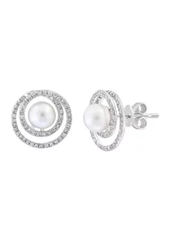 Outlet 🔔 1/3 ct. t.w. Diamond and Freshwater Pearl Earrings in Sterling Silver by Effy® 🥰