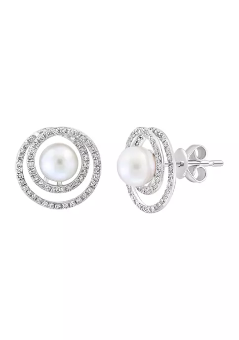 Outlet 🔔 1/3 ct. t.w. Diamond and Freshwater Pearl Earrings in Sterling Silver by Effy® 🥰 1 Outlet 🔔 1/3 ct. t.w. Diamond and Freshwater Pearl Earrings in Sterling Silver by Effy® 🥰