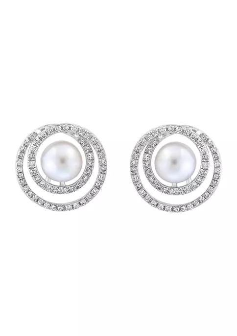 Outlet 🔔 1/3 ct. t.w. Diamond and Freshwater Pearl Earrings in Sterling Silver by Effy® 🥰 2 Outlet 🔔 1/3 ct. t.w. Diamond and Freshwater Pearl Earrings in Sterling Silver by Effy® 🥰 - Image 2