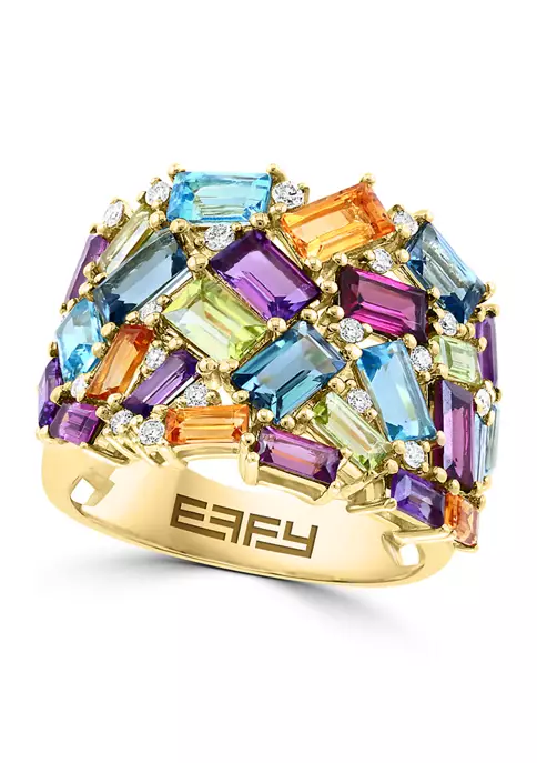 Budget 😀 1/5 ct. t.w. Diamond and 5.26 ct. t.w. Mixed Semi Precious Stone Ring in 14K Yellow Gold by Effy® ✨ 1 Budget 😀 1/5 ct. t.w. Diamond and 5.26 ct. t.w. Mixed Semi Precious Stone Ring in 14K Yellow Gold by Effy® ✨